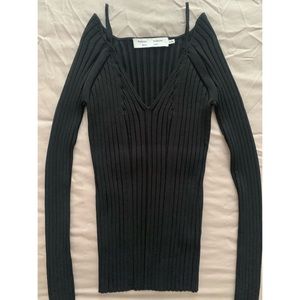 Proenza Schouler White Label Lightweight Rib Knit V-Neck Top, Black, Small